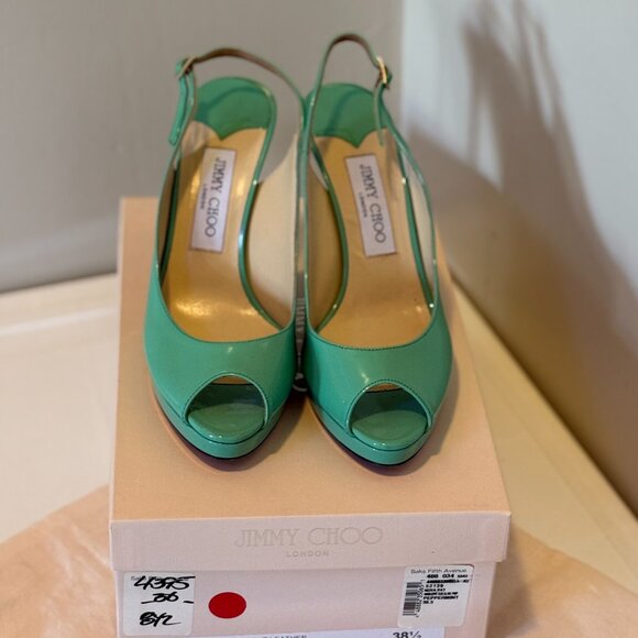 Jimmy Choo 141Nova Mint Patent Leather - Peep Toe - Size 8.5 - Picture 2 of 4